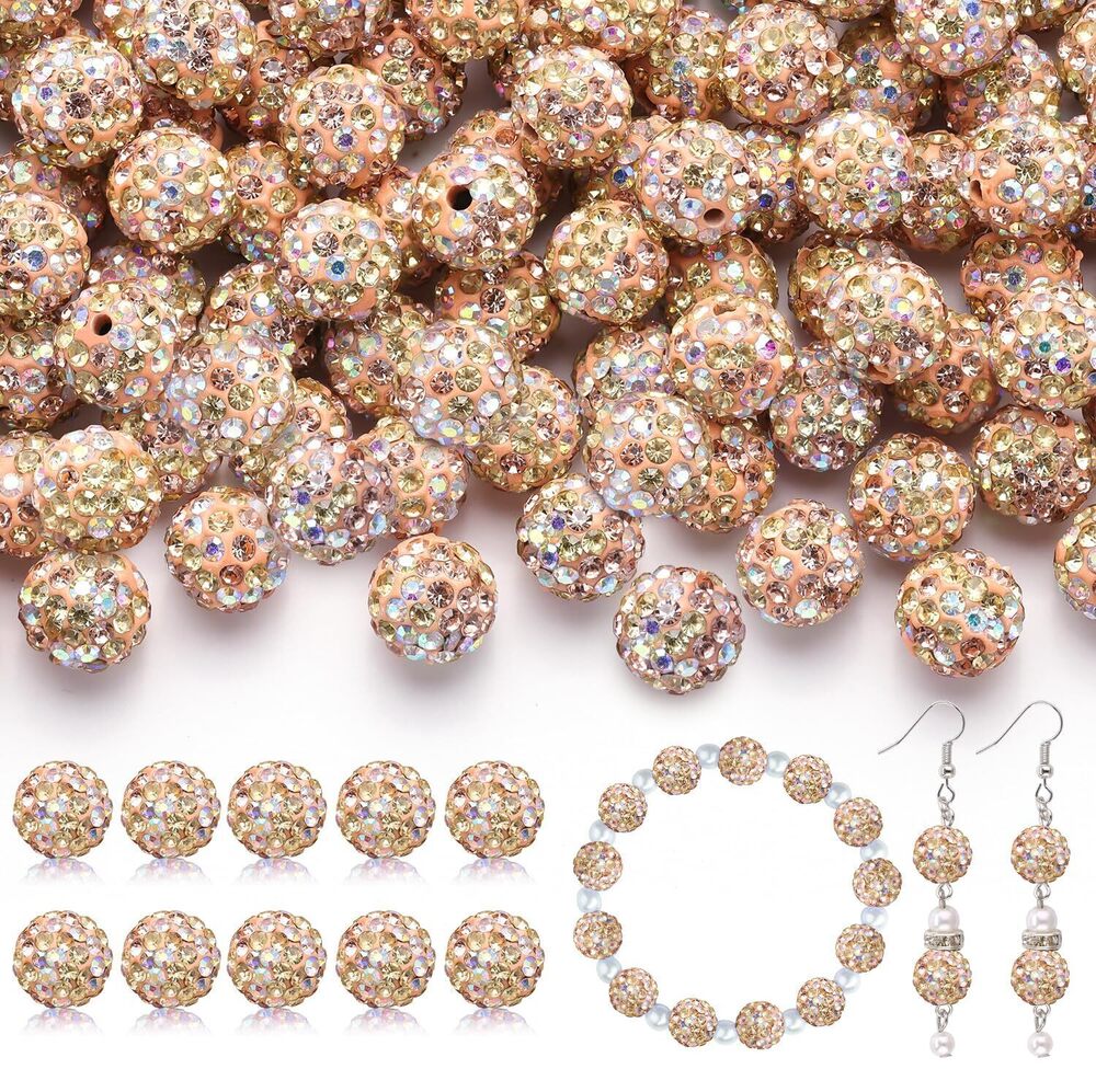 8752 200pcs 10mm Rhinestone Beads for Jewelry Making, Light Peach AB Shiny